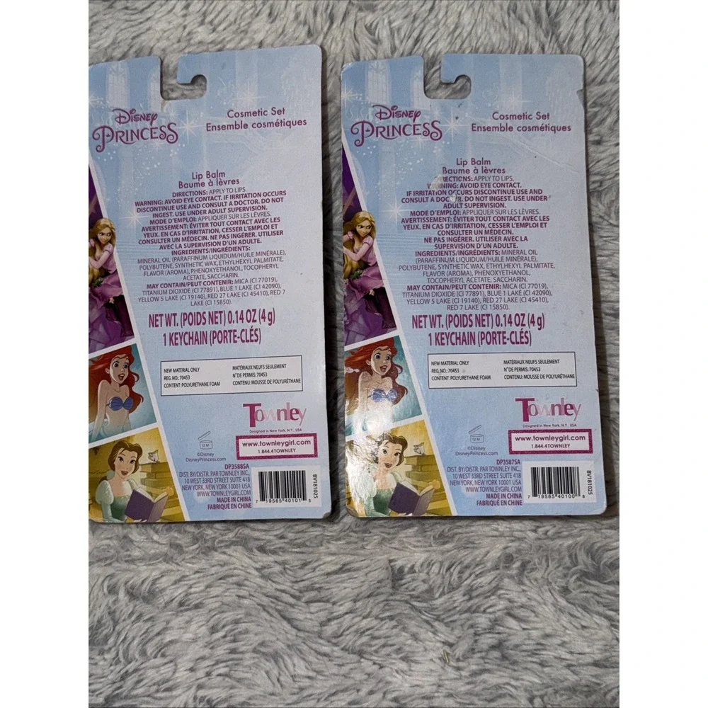 Disney Princess Ariel Rapunzel Lip Balm Keychain Cosmetic Set Lot of 2 New